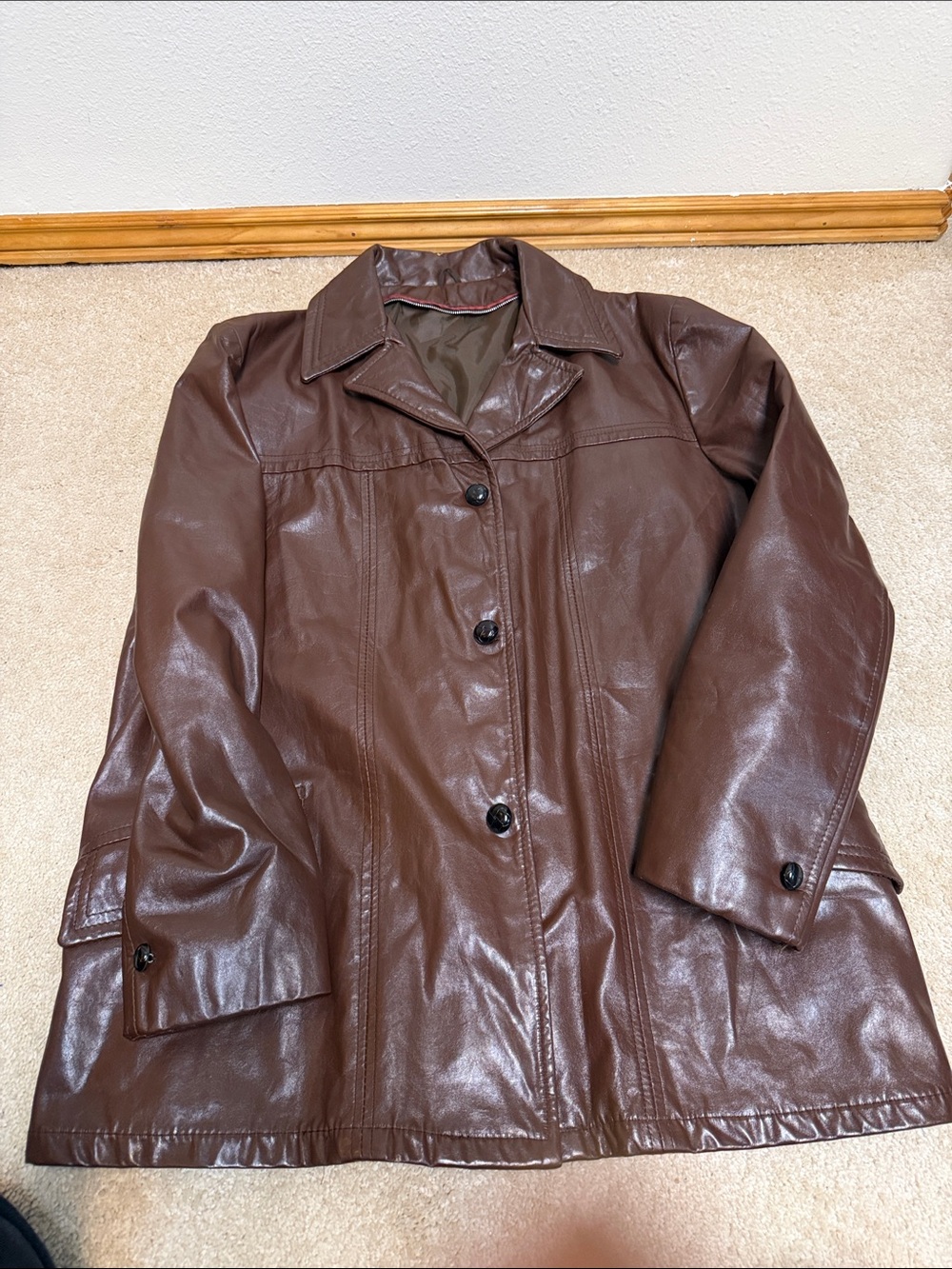 Vintage Women's Brown Leather Button-Front Jacket